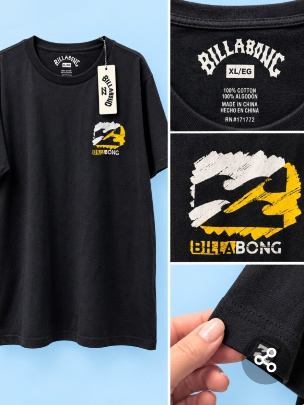Billabong Men's Black Graphic T Shirt 100% Cottonb casual surf tee X-Large Logo